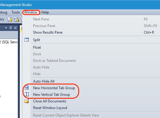 SSMS Query Editor Tab Groups
