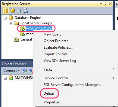 SSMS Registered Servers Delete