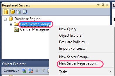 SSMS Registered Servers Registration