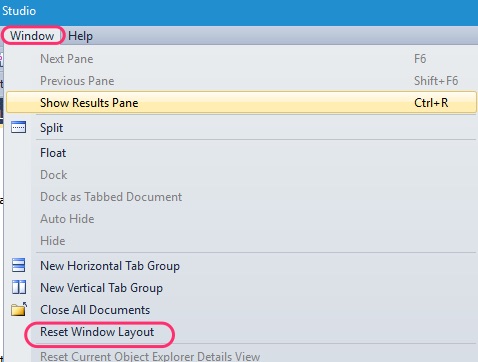 SSMS Reset Windows Layout