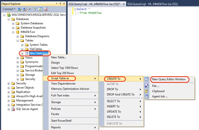 SSMS Script Table Create