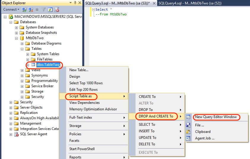 SSMS Script Table Drop And Create