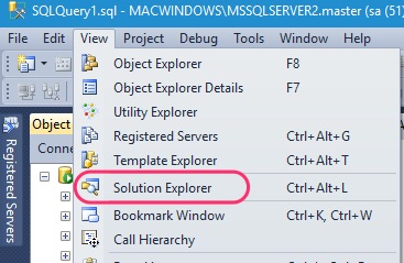 SSMS Solution Explorer Launch