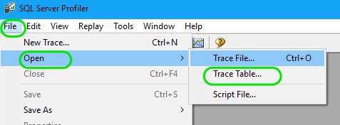 Opening Profiler Trace Results from Table