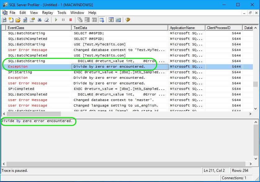 Trace Errors And Exceptions Using Profiler