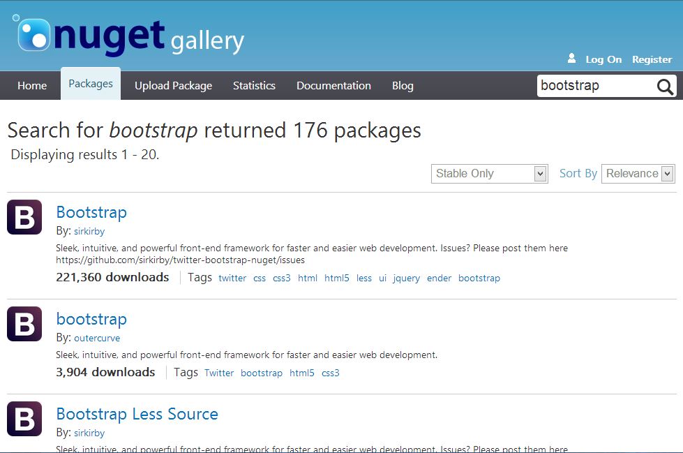 Twitter bootstrap package for Visual Studio