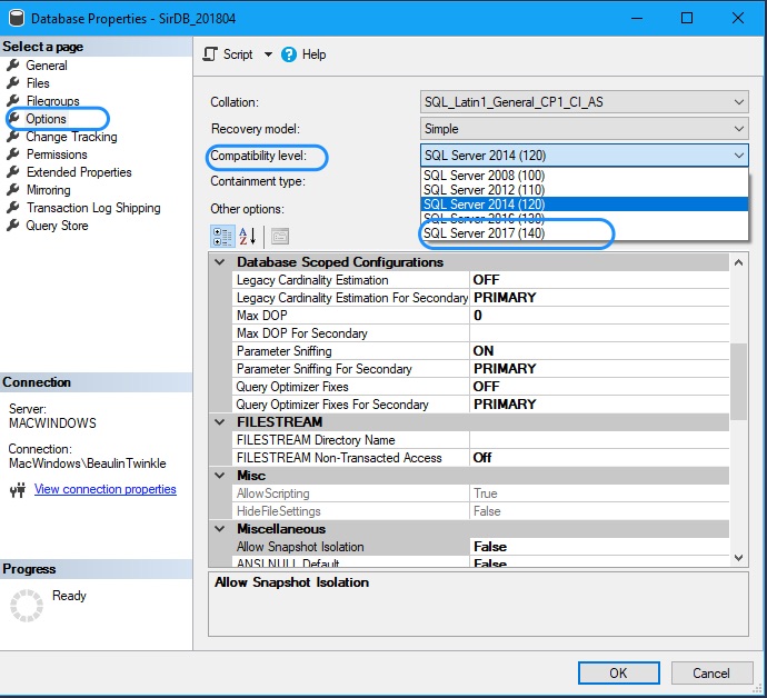 Upgrade SQL Server - Upgrade Database