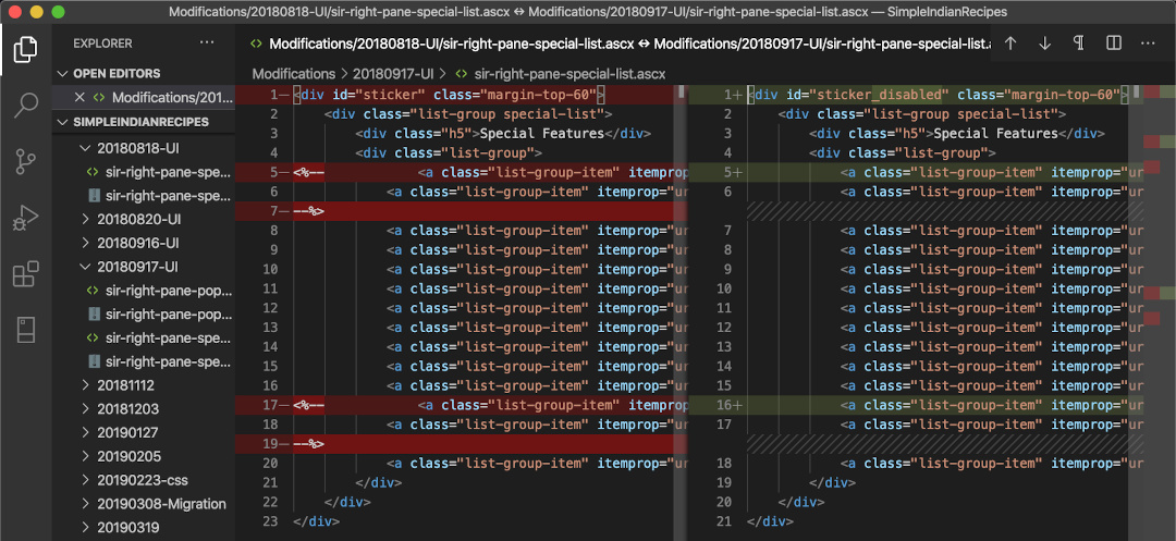 compare contents of two files in Visual Studio Code