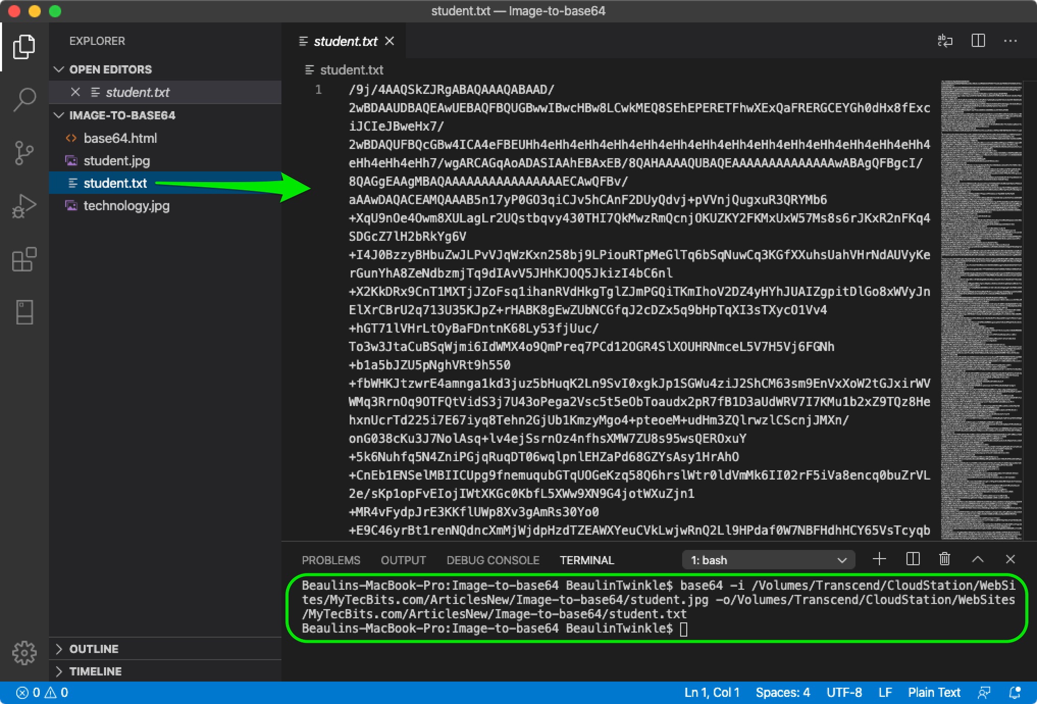 Convert Image to base64 in Visual Studio Code on macOS