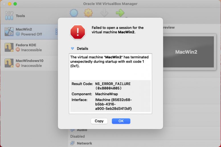 VirtualBox Error NS_ERROR_FAILURE (0x80004005) On MacOS
