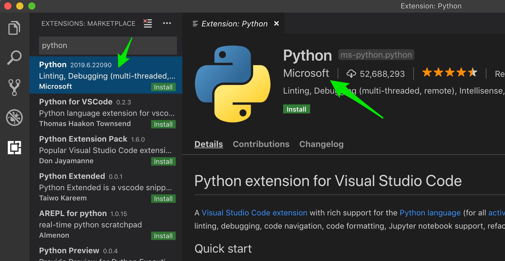 install python visual studio code