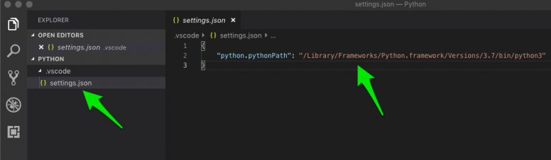 Python Settings in VS Code workspace