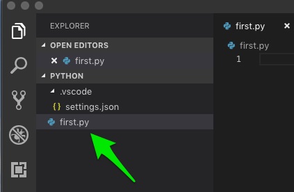 First Python source code file in VS Code