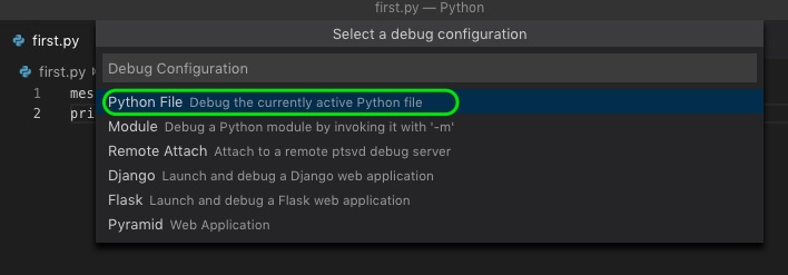 Select Python FIle From debug config