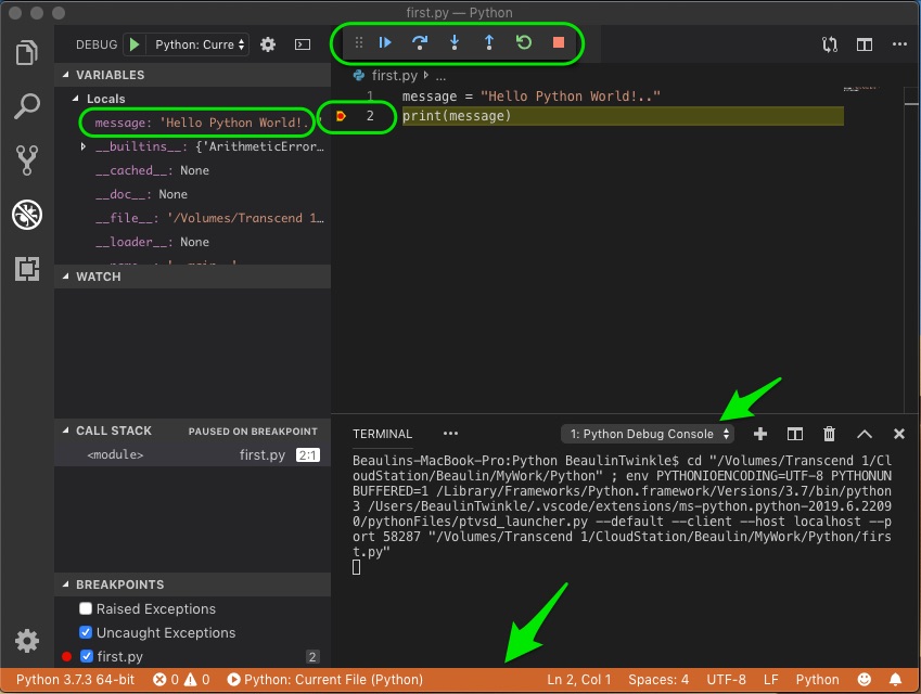 Debugging Python code in VS CODE