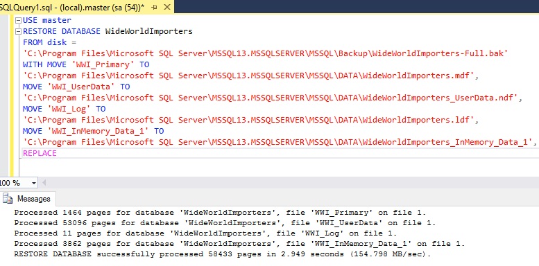 WideWorldImporters Sample Database Restoration