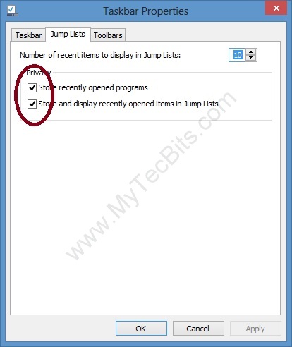 Windows8 Disabling Recent Items 3