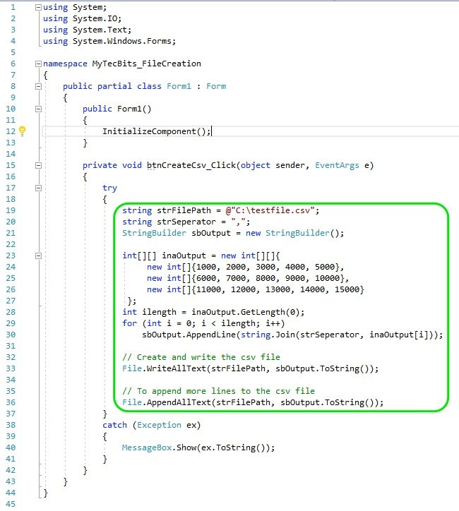 Write Data Into CSV C# Sample Code