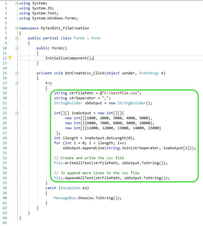 Write Data Into CSV C# Sample Code