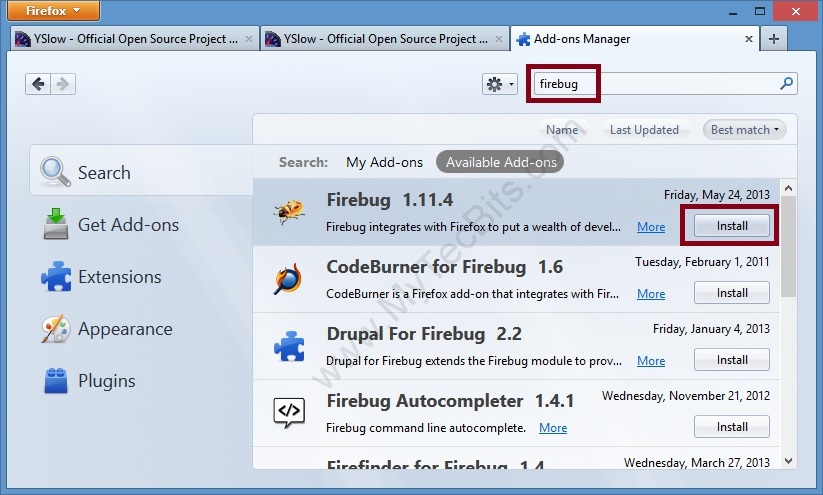 YSlow On Firefox Firebug Install
