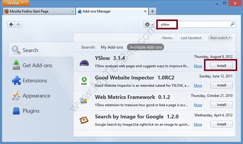 YSlow On Firefox Yslow Install