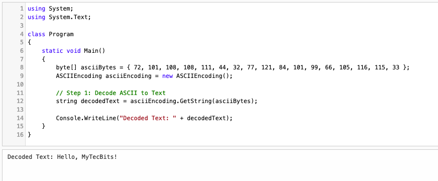 Decode ASCII to text in C#