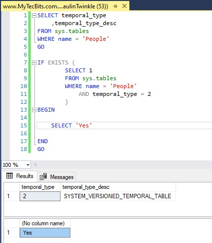 Find if temporal table exists