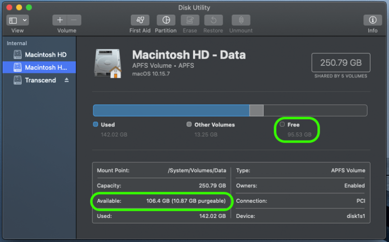 Mac disk utility free space after taking backup