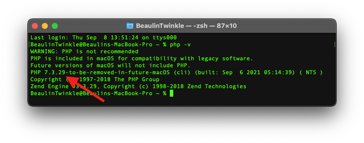 Finding version of PHP in macOS using Terminal