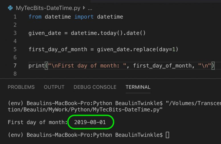 find first day of the month in Python