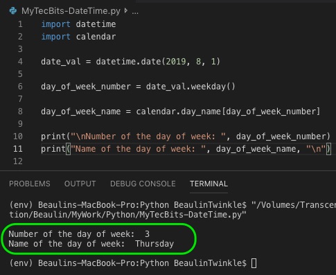 getting day of week for a specific date in Python